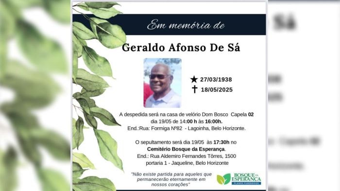 Pai morto por filho a facadas em BH é velado e enterrado nesta segunda 