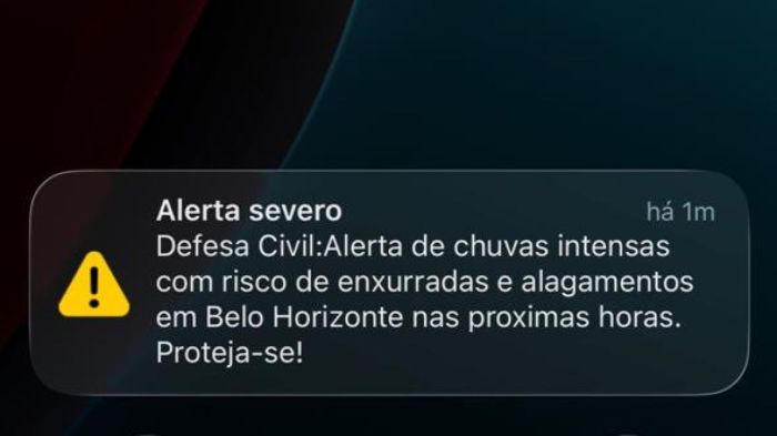 Defesa Civil de BH envia alerta de chuvas com enxurradas e alagamentos nesta sexta (13)
