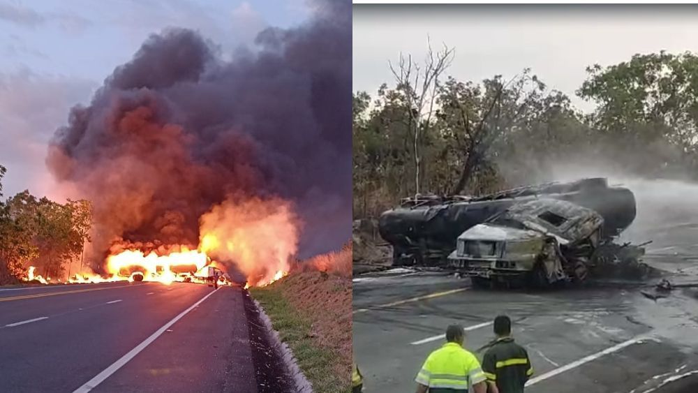 Após explosão de caminhão-tanque, pista da BR-135 é liberada na região Central de Minas