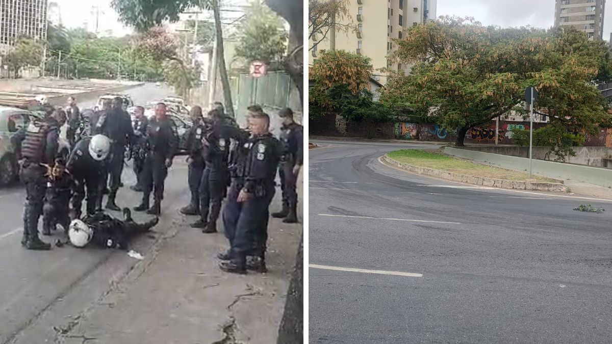 Guarda municipal cai de moto na avenida dos Andradas após vazamento de óleo; vídeo
