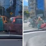 Vídeo: briga de trânsito termina com mulher sendo levada em capô de carro no Rio