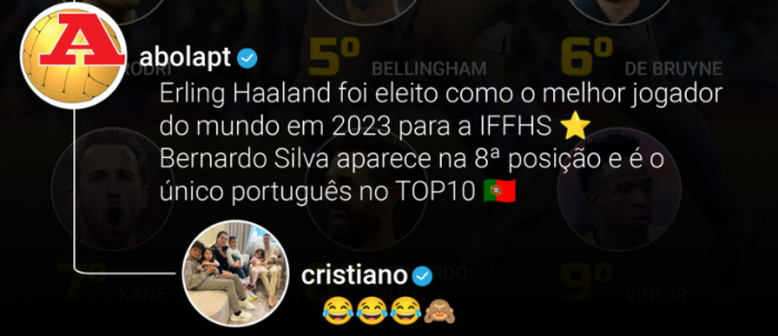 Cristiano Ronaldo ironizou lista da IFFHS Cristiano Ronaldo ironizou lista da IFFHS