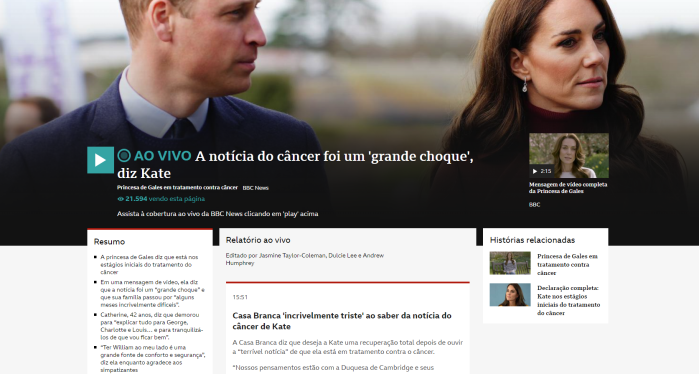 Jornais repercutiram diagnóstico de Kate