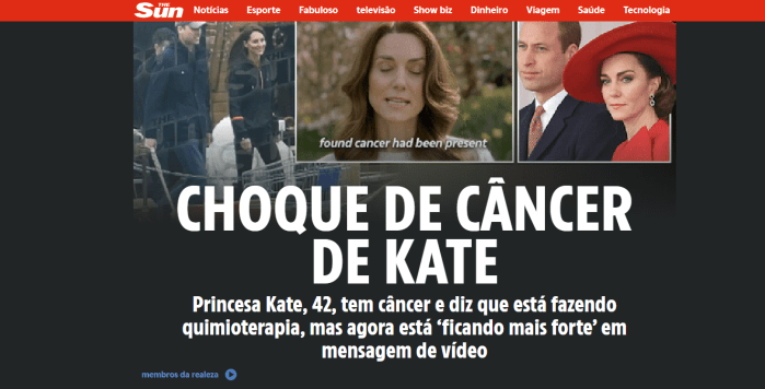 Jornais repercutiram diagnóstico de Kate