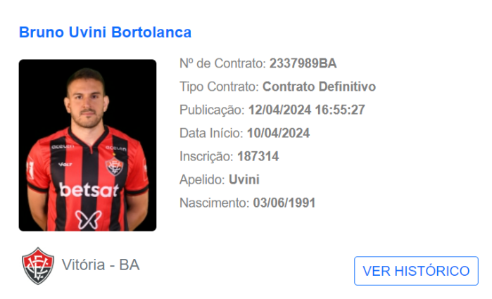 Bruno Uvini foi regularizado no BID e pode estrear pelo Vitória Bruno Uvini foi regularizado no BID e pode estrear pelo Vitória