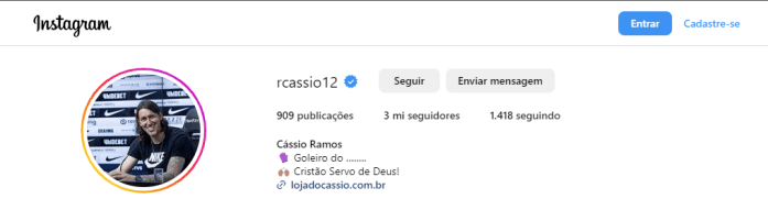 Perfil do goleiro Cássio no Instagram Perfil do goleiro Cássio no Instagram