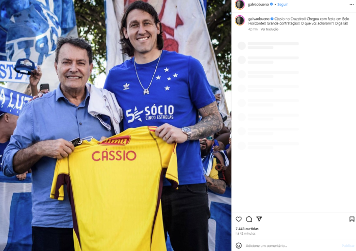 Publicação de Galvão Bueno sobre Cássio no Cruzeiro