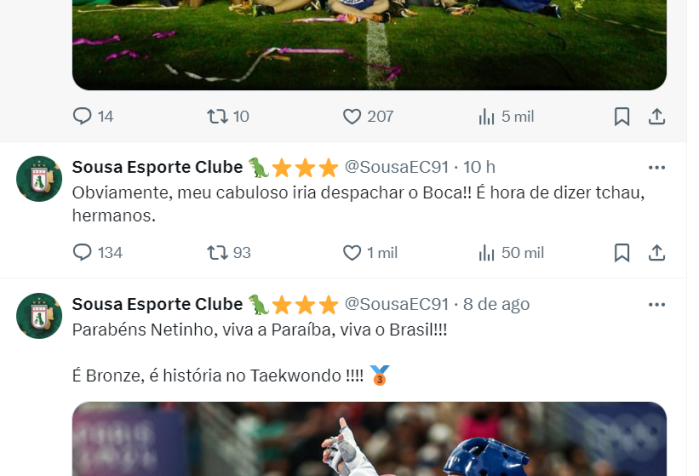 Sousa-PB comemora classificação do Cruzeiro na Copa Sul-Americana