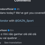 Richarlison interage com perfil do Bola de Ouro: ‘Se o Vini não ganhar…’