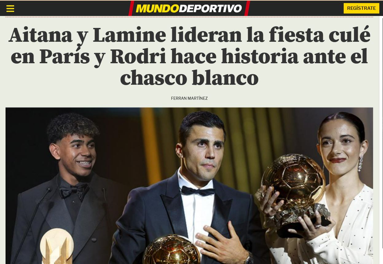 Bola de Ouro 2024: manchetes na Espanha e na Alemanha têm deboche