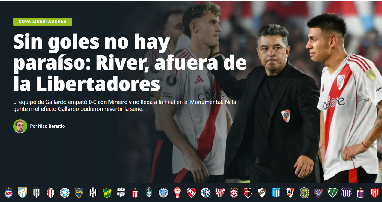 'River sem pólvora' e 'fim do sonho': manchetes argentinas da classificação do Atlético