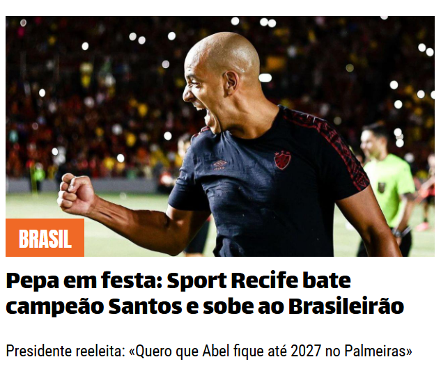 Pepa é destaque na imprensa de Portugal após acesso à Série A com o Sport