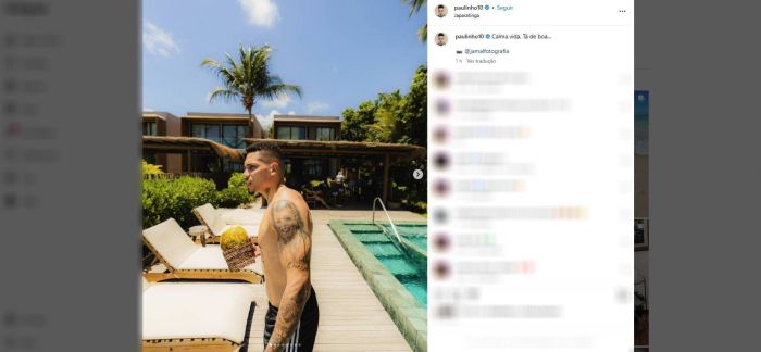 Publicação de Paulinho, do Atlético, nas redes sociais Publicação de Paulinho, do Atlético, nas redes sociais