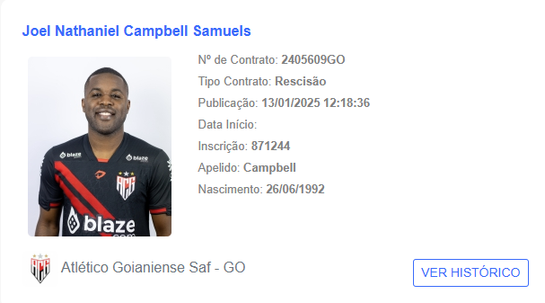 A rescisão contratual entre Campbell e o Atlético-GO