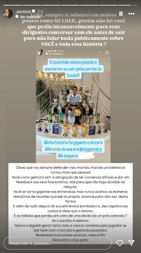 O story de Paula Caroline Campos, esposa de Dudu