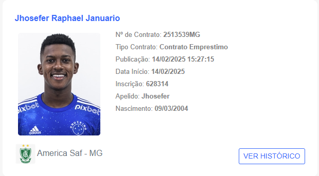 Jhosefer, novo reforço do América, no BID da CBF Jhosefer, novo reforço do América, no BID da CBF