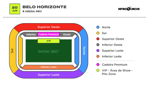 Mapa do Nitro Circus Tour Brasil 2025 na Arena MRV