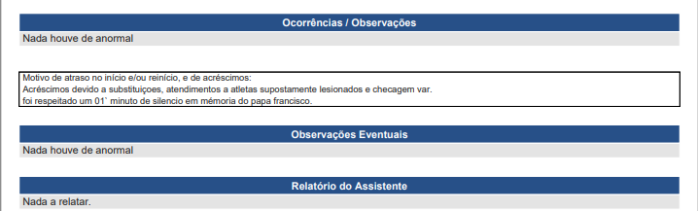 Trecho da súmula do duelo entre Sport e Fortaleza