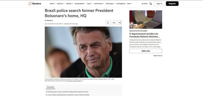 Imprensa internacional repercute operação na casa de Bolsonaro