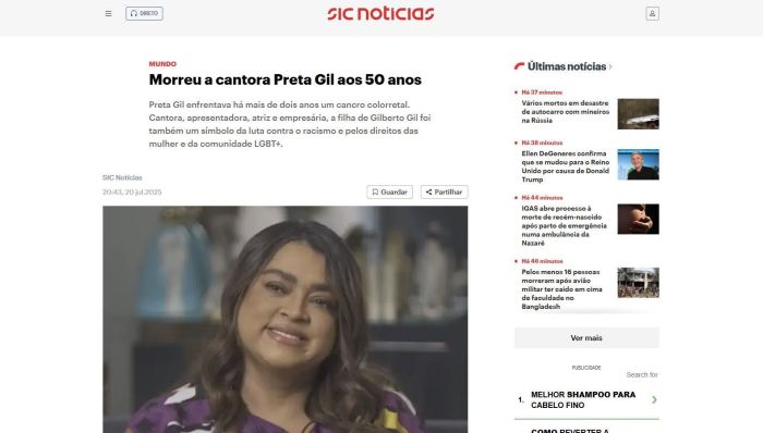 A morte de Preta Gil repercutiu na imprensa internacional