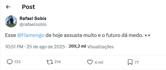 Rafael Sobis revela 'medo' do Flamengo após goleada histórica