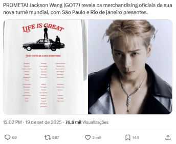 KPOP: Jackson Wang alimenta rumores de show no Brasil ao anunciar