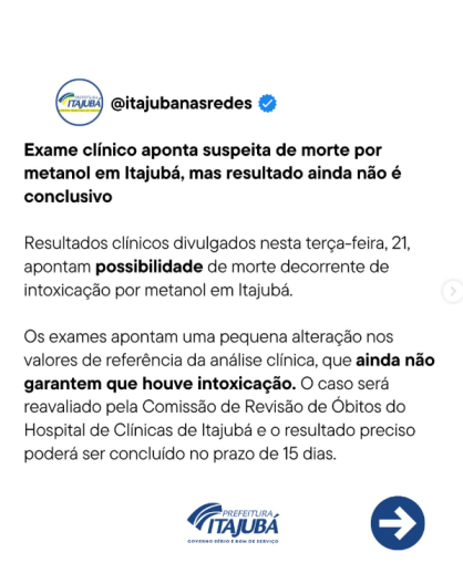 Informação foi divulgada nas redes sociais da prefeitura.