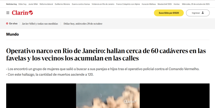 Imprensa internacional repercute megaoperação no RJ