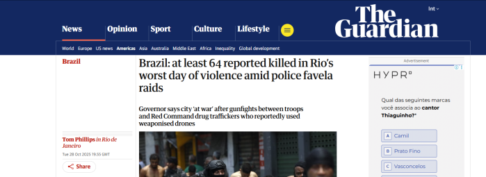 Imprensa internacional repercute megaoperação no RJ