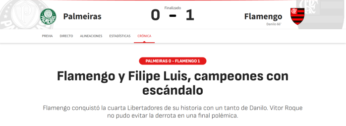 Manchete do diário 'As', da Espanha, sobre a final da Libertadores