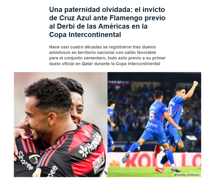 TV Azteca, do México, relembra histórico de vitórias do Cruz Azul sobre o Flamengo