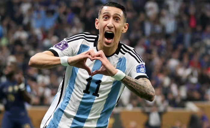Di María comemora gol pela Argentina na final da Copa do Mundo de 2022