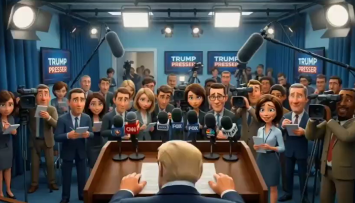 Representação de coletiva de imprensa na Casa Branca 