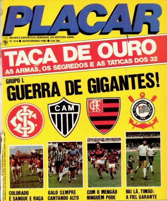 Capa da Revista Placar em 26 de fevereiro de 1982 com destaque para Internacional, Atlético, Flamengo e Corinthians
