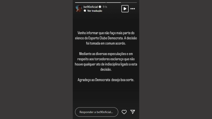 Bernardo utilizou seu perfil no Instagram para falar sobre o assunto