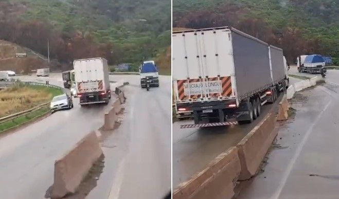 Vídeo: motorista de carreta bitrem é flagrado na contramão da BR-381 e quase causa tragédia