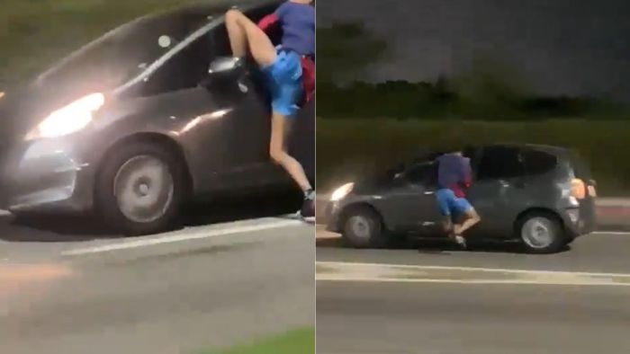 Homem ficou pendurado em janela de carro em movimento no Rio de Janeiro.