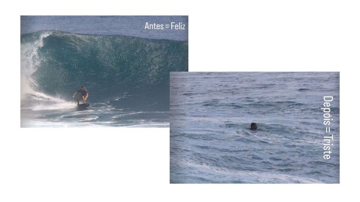 Ator chegou a perder a prancha no mar e teve que nadar até outra praia: 'Que roubada'.