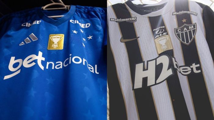 Camisas de Cruzeiro e Atlético com patch da final do Campeonato Mineiro 2026