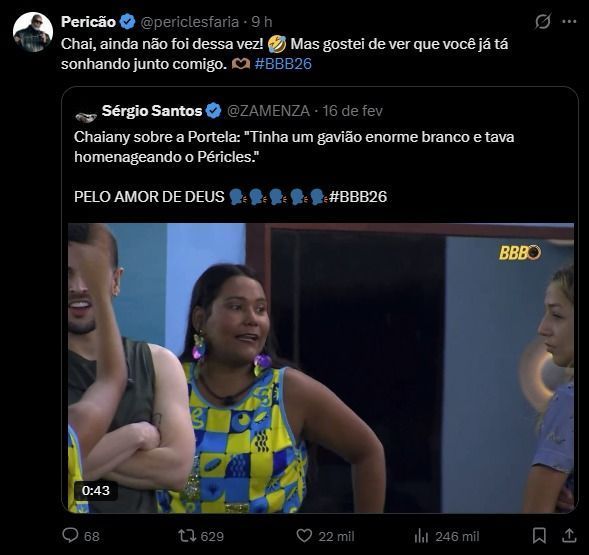 Pericles mencionou Chaiany no X