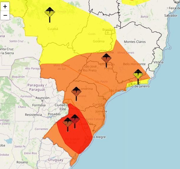 Rio Grande do Sul tem alerta de perigo de tempestade nesta quinta-feira (23).