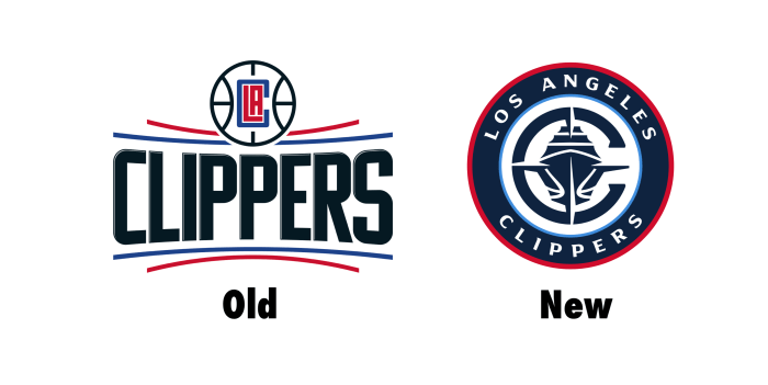 Mudança do escudo do Los Angeles Clippers; o da direita é o novo símbolo