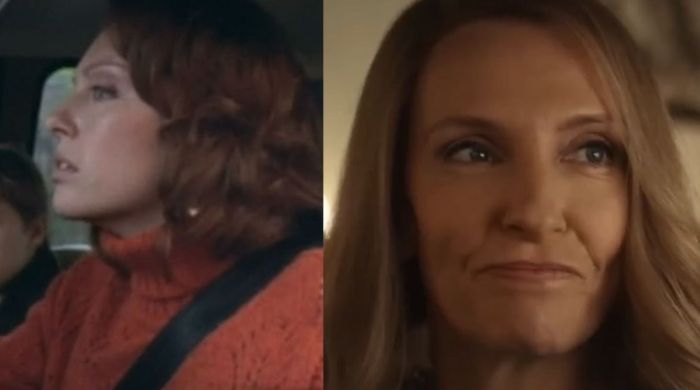 Toni Collette em O Sexto Sentido,1999 e A Escada, minissérie de 2022 