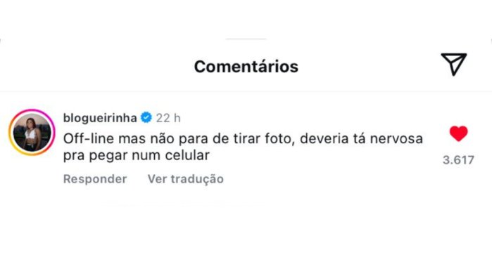 Comentário feito por Blogueirinha