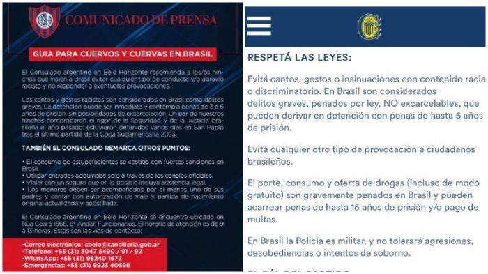San Lorenzo e Rosario Central emitiram notas polêmicas para torcedores antes de jogos contra brasileiros