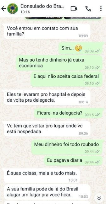 Veja a troca de mensagens entre a vítima e o consulado