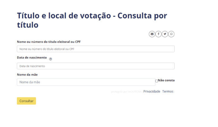 Consulta de título e local de votação no site do TRE-MG.
