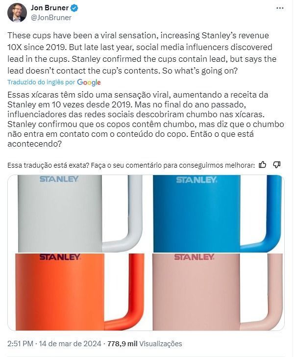 Em uma sequência de mensagens, ele explicou que a varredura demostrou a segurança do item.