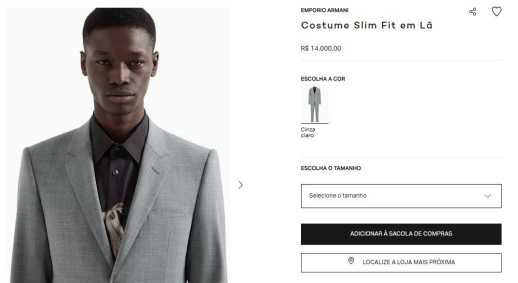 Produtos no site da Armani Brasil