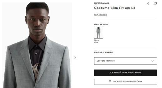 Produtos no site da Armani Brasil